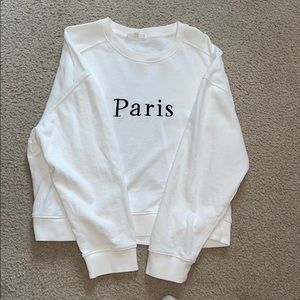 PacSun White Embroidered Paris Cropped Crew Neck